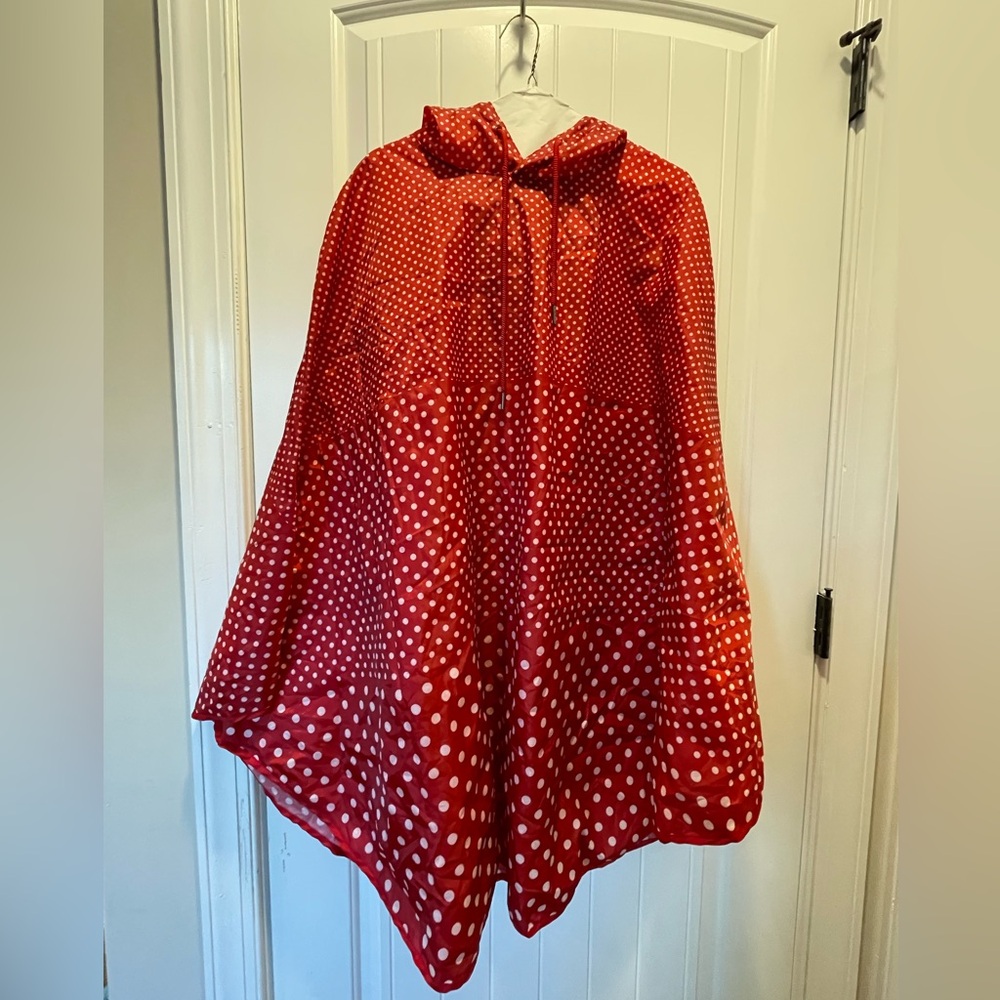 Red polka dot rain poncho